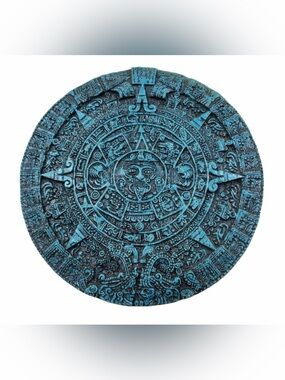 Aztec Calendar Wall Plaque Turquoise Decor vintage green crushed malachite resin